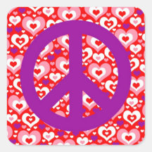 Lots of Hearts Peace Sign Square Stickers