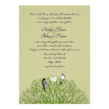Love Bird Green Swirl Tree Wedding Invitation