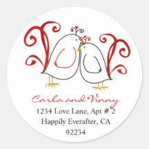 Love Birds and Blossoms Address Labels Round Stickers
