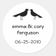 Love birds black white wedding favour tag label round stickers