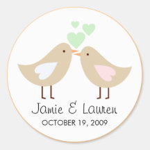 Love Birds Custom Wedding Seal Round Sticker