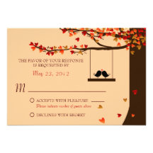 Love Birds Falling Hearts Oak Tree RSVP Custom Invite