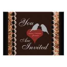 Love Birds Hearts Brown Wedding Invitations
