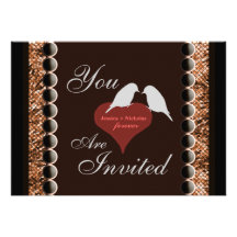 Love Birds Hearts Brown Wedding Invitations