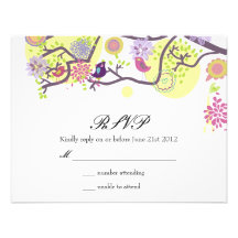 Love Birds on Tree Wedding RSVP Card in White Personalised Announcements