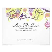 Love Birds Save The Date Card in White Personalised Invitation