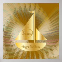 Love Birthday Angelic Wings Golden Boat Poster