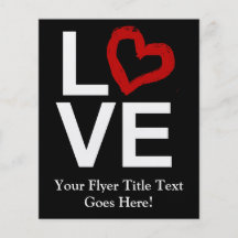 LOVE, Black and White with Red Sketched Heart Flyer Design