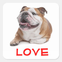 Love Happy Bulldog Puppy Dog  Greeting Sticker