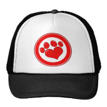 Love-Paw-Print- Animals Causes Red White Love Mesh Hat