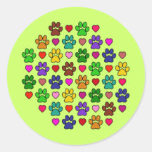 LOVE PAWS ROUND STICKER