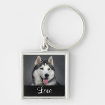 Love Siberian Husky Puppy Dog Portrait Keychain