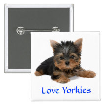 Love Yorkies Puppy Button Pin