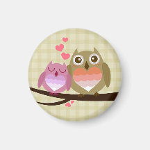 Lovely Cute Owl Couple Full of Love Heart Magnets