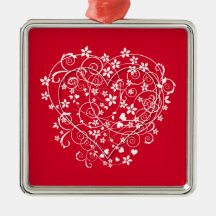 Lovely heart on red christmas tree ornaments
