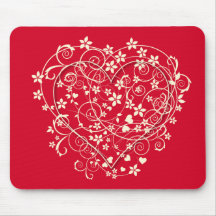 Lovely heart on red mouse pad