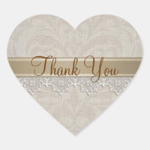 Lovely Lace & Burlap Chic Thank You Heart Sticker