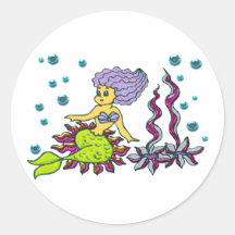 Lovely Mermaid Under The Sea Round Sticker