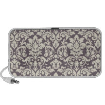 lovely ornate cream ivory on grey taupe damask portable speakers