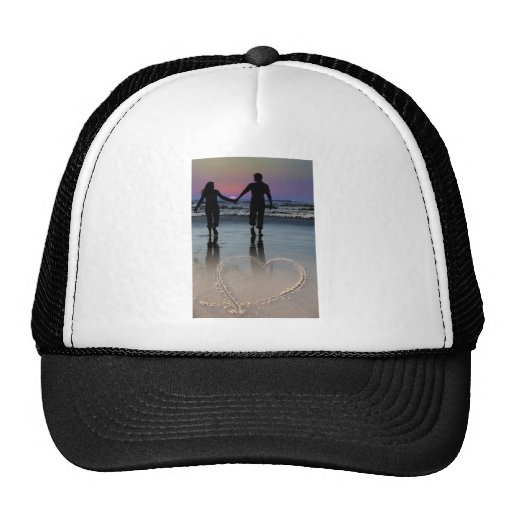 Lovers Holding Hands Walking into the Beach Sunset Trucker Hats