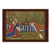 Lovers Shoot At A Tiger In The Jungle. Illustratio Card