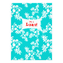 Luau Party Invitation Hibiscus Flower Blue White