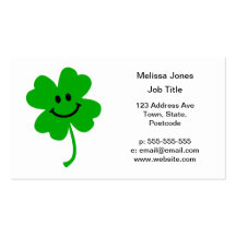 Lucky four leaf clover smiley face business card