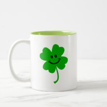 Lucky four leaf clover smiley face coffee mug