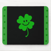 Lucky four leaf clover smiley face mouse pads