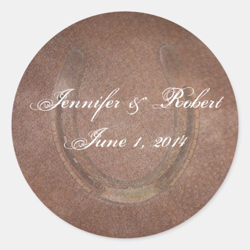 Lucky Horseshoe on Brown Leather Envelope Seal Round Stickers