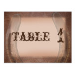 Lucky Horseshoe on Brown Leather Table Number Post Card