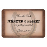 Lucky Horseshoe on Brown Wedding Save the Date Vinyl Magnets