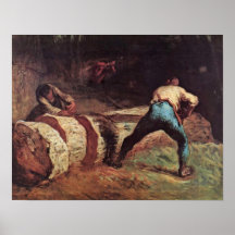 Lumberjacks sawing wood by Jean-Francois Millet Poster