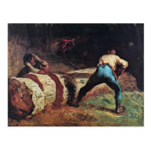 Lumberjacks Sawing Wood By Millet  (Best Quality) Postcards