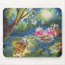 Luminous Frogs Silk Art Painting Mouse Pads