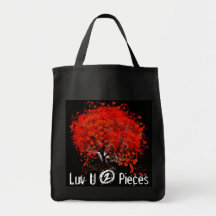 Luv U 2 Pieces Red Heart Leaves Tree Tote Bag