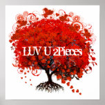 Luv U 2 Pieces Roots Puzzle Pieces Red Tree Print