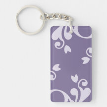 Luxury Ornamental Antique Damask Purple, White Key Chains