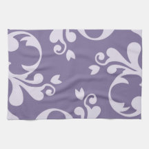 Luxury Ornamental Antique Damask Purple, White Towels