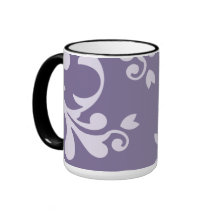Luxury Ornamental Antique Damask Purple, White Mug