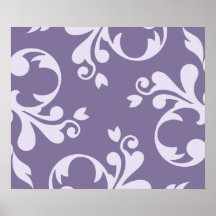 Luxury Ornamental Antique Damask Purple, White Print