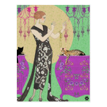 Lydia & Bengal in Fuchsia and Green Post Card