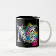 "M" Diamond Bling on Rainbow Swirl Mug