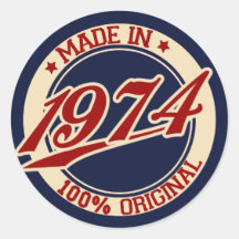Made In 1974 Round Stickers
