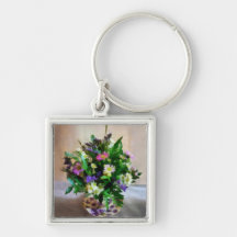 Magenta and White Mum Bouquet Key Chains