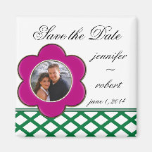 Magenta Flower Photo Frame Save the Date Magnets