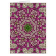 Magenta Flowers Lace Mandala Greeting Cards