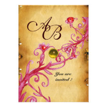 MAGIC BERRIES  MONOGRAM  Parchment Yellow rsvp Personalised Invite