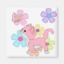 Magnet Girls Kid's Butterfly Flowers Pink Cat