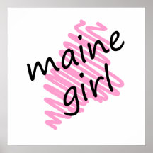 Maine Girl with Scribbled Maine Map Posters